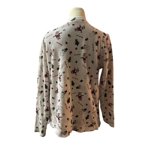 Delicates Christmas Pajama Top . Santa ,Trees, Snowman graphics. Size Medium - Picture 3 of 4